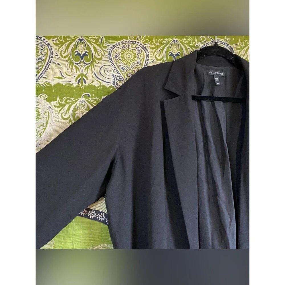 Eileen Fisher Black 100% Silk Crepe Georgette Modern Kimono Blazer Size Medium - Picture 8 of 15